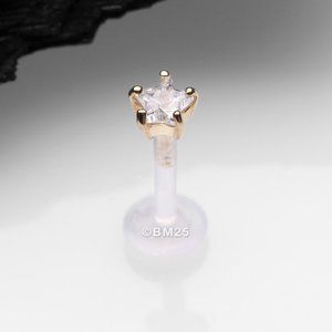 14 Karat Gold Push-In Prong Set Star Gem Top Bio-Flex Labret